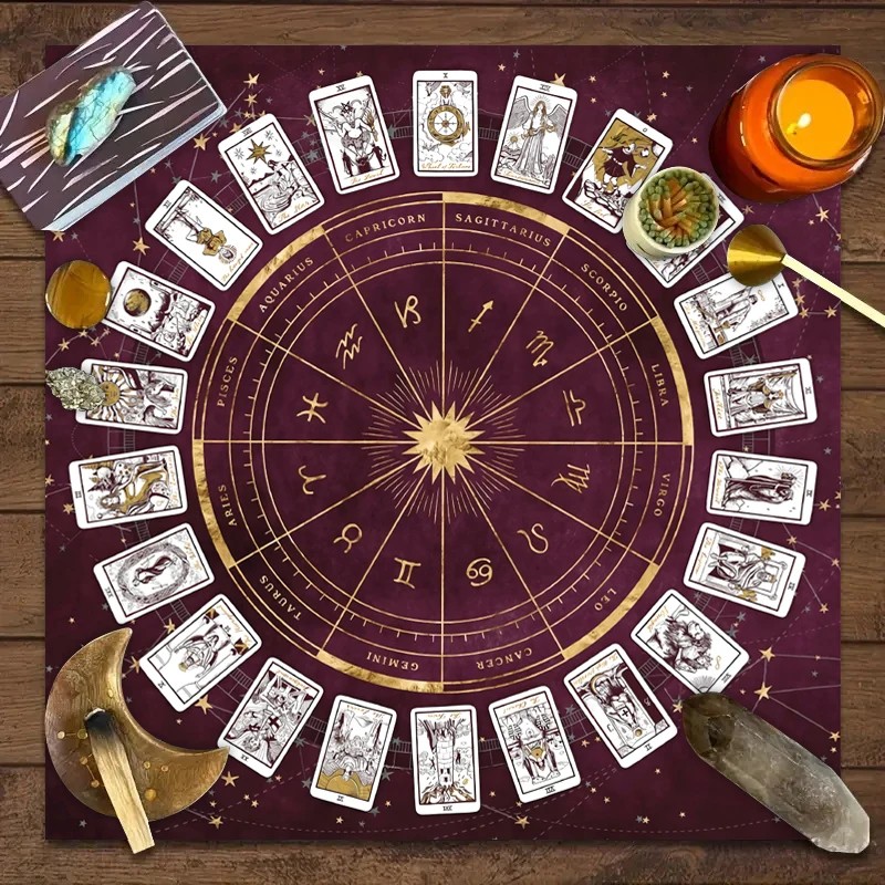 12 Zodiac Tarot Card Tablecloth for Readings – Foldable Card