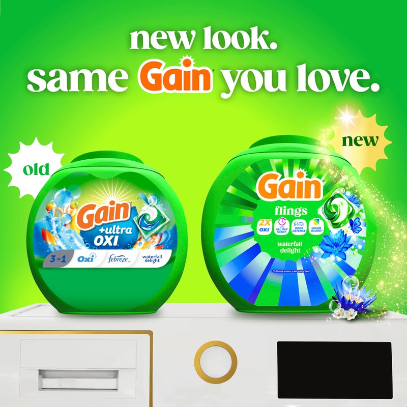 Gain Flings Liquid Washing Detergent Pacs, Now with Odor Defense