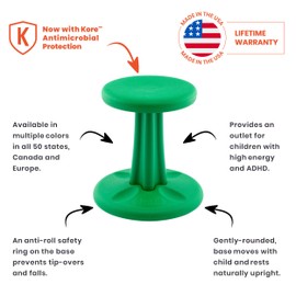 Kore Kids Pre-Teen Wobble Chair - Flexible Seating Stool for Classroom, Home & School, ADD/ADHD - Made in The USA - Age 10-11, Grade 5-6, Green (18.7in)