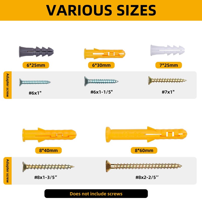 200 Pcs Premium Quality Plastic Drywall Wall Anchors (Screws No