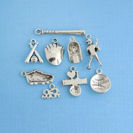 Unbranded Baseball Charm Collection Antique Silver Tone 9 Different Charms - COL054