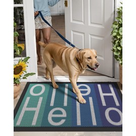 LUMI Front Door Mat Dirt Trapper Outdoor Entrance, Non Slip, Heavy Duty Doormat for Outside Entry, Waterproof, Low-Profile Welcome Rubber Mats for Home, Patio, Garage, 24"x36", Hello