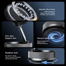 TUTGLOBAL Vacuum Suction Magnetic Car Phone Holder Mount Fit All Phones,Adjustable Phone Holders for Your Car Home and Office,2025 Mechanical Knob No Need Charging,Stable Safe and Quiet (Black)