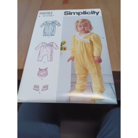 Simplicity 9283 A Pattern  Infants' Gown Jumpsuit, Hat Booties Sz XS-XL Uncut