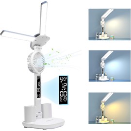 LED Desk Lamp Light with 2 Pen Holders, Time, Date, Temperature Display, Dimmable, 3 Color Modes, Touch Control, Foldable,Eye-Caring Table Lamp for College Dorm Room Office Home Reading Study