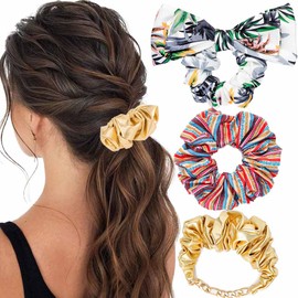 Bouory Soft Big Hair Scrunchies Polka Dot Hair Ties Red Bandana Scrunchies Elastics Thick Ponytail Holders for Women and Girls 4PCS (Type E)