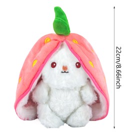 AWAVM 2025 New Rabbit Muppet Toys,Soft Plush Toy 25cm Carrot Strawberry Plushies Doll with Zipper Decoration for Birthday Easter Valentines,Rabbit Plush for Girls Boys Children's Day Gifts (Pink)