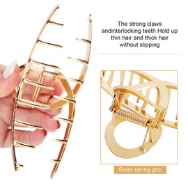 Laicky Laicky 5 Pack Hair Clips Larger Metal Hair Claw Clips 4 Inch Nonslip Hair Crab Elegant Alloy Gold Jaw Clamp Hollow Geometric Hair Clamps Strong Grip Hair Accessories for Women Girl (Gold)
