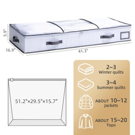 TAILI Under Bed Jumbo Vacuum Seal Storage Bags for Comforters and Blankets, Large Capacity White Foldable Box Save 80% Space, 41" x 17.7" x 6"
