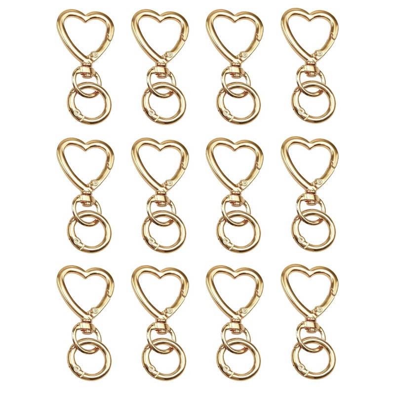 24 Pcs Heart Shaped Keychain Clip, Swivel Lobster Clasp Gold