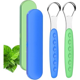 Limpiador de Lengua Acero Inoxidable 2 Piezas, Tallador limpia raspador de lengua, Raspador de Lengua para Higiene Oral, Cepillo de Lengua con Estuche de Transporte