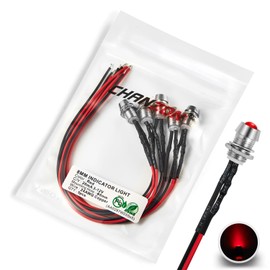 CHANZON 5 pcs 8mm Panel Mount + 5mm LED Colored Red Pilot Diode Light (Diffused Round Lens) 12V Universal Flush Mount Dash Board Indicator Panel Socket Lights Bulb Lamp for Cars Boats