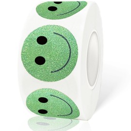 Yeachlaing 1 Inch Shiny Happy Face Stickers Circle Dots Labels Reward Stickers Teachers Stickers(500PCS,Green)