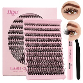 Higu clace Eyelash Extensions Set, 200 Pieces Lashes Extension Set with Eyelash Glue and Seal, Eyelash Tweezers for Eyelash Clusters, DIY at Home (40D D Curl Mix 8-18 mm)