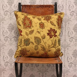 Riva Paoletti Zurich Cushion Cover - Decorative Floral Jacquard Design - Piped Edges - Reversible - 100% Polyester - 45 x 45cm (18" x 18" inches) - Designed in the UK - Gold Yellow