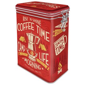 Nostalgic-Art Retro Coffee Tin 1.3 Litre Camp Coffee Time - Gift Idea for Camping Fans Tin Tin with Aroma Lid Vintage Design