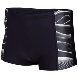 Aquarti Men's Swimming Trunks Short Sporty Stripes, 11307 Black/Grey, M