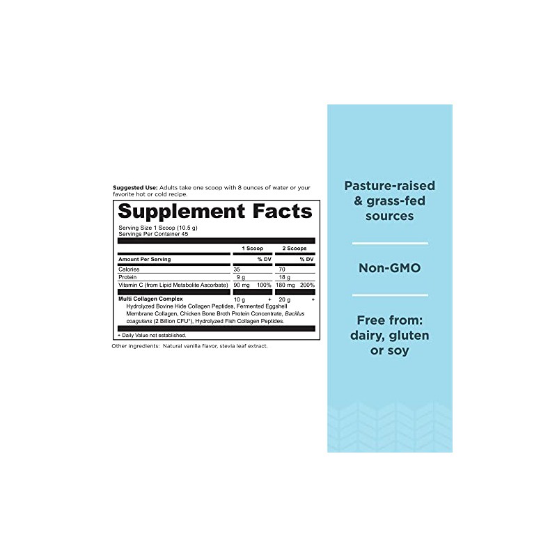 Ancient Nutrition sabores de colágeno múltiple, Vainilla, Large