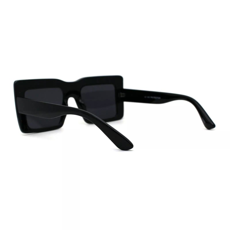 SA106 Womens Mod Thick Plastic Rectangle Sunglasses - Shiny Black
