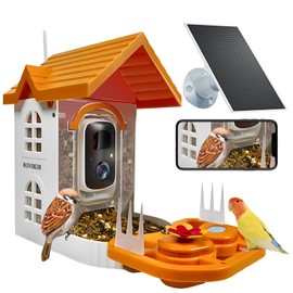 Bird Feeder with Camera with Solar Panel, Smart Bird Feeder Wireless Outdoor with Ai Identify 11000+ Birds Species, 2k Hd Video Live Stream View, Instant Arrival Alerts, Gifts