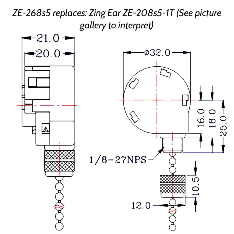 Aginkgo 3Pcs Ceiling Fan Switch Zing Ear ZE-268S5 Switch 4