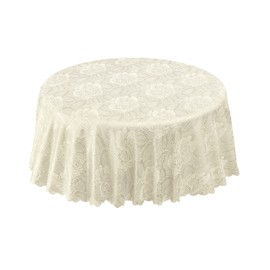 Emma Barclay Damask Rose - Jacquard Table Cloth in Cream - 70" (178cm) Round