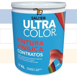 ULTRACOLOR 19A0438418 | Pintura Vinílica Contratos, Color Blanco Ostión, Acabado Mate, Interior y Exterior, 4 Litros