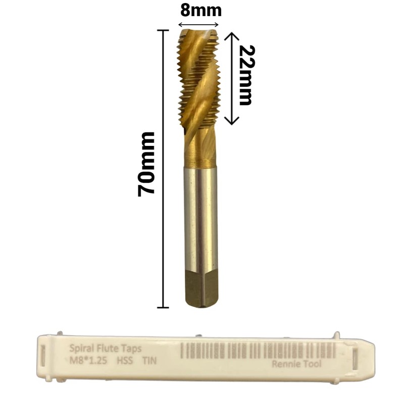 Rennie Tools - M8 x 1.25 Spiral Flute Tap HSS