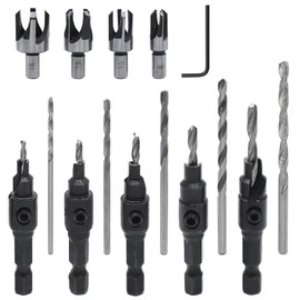 GYSRXS Countersink Drill Bit Set, 5 x Spiral Drill with Countersink, 5 x HSS Twist Drill, 4 x Wood Dowel Cutter, 1 x Wrench Wood Drill Set for Wood, DIY Drilling