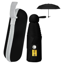 Xpieoyrm Foldable Travel Umbrella, 8 Ribs Mini Umbrella, Compact Umbrella for Sun and Rain, Windproof Umbrella with Capsule Cover, Pocket Umbrellas for Men and Women, black