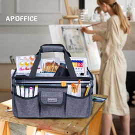 APOFFICE Art Supply Organizer Tote Bag – Craft Caddy with Handle, Utility Storage Tote with Multiple Pockets & Adjustable Divider for Stationary, Sewing, Scrapbooking, School, Office, Medical Supplies