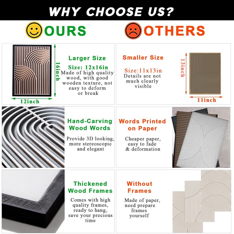 3D Wood Modern Abstract Wall Art, Framed Minimalist Geometric Wall