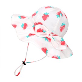 Jerague - Gorro de sol transpirable de algodón plegable de 50+ SPF protector, 202203/Strawberry/White, 6-12 Meses