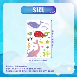 20 Sheets Tattoos for Kids, Cute Sea Animal & Zoo Animal Temporary Tattoos for Kids Boys and Girls Multi-Colored Cartoon Tattoos for Kids Birthday Party Favors (Assorted Styles)