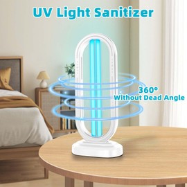 Feefir UV Light Sanitizer,4-Speed Timing and Remote Control UVC Home Disinfection Device,Ultraviolet Light Sanitizer for Dust Mites,UV Lamp for Whole Room,White