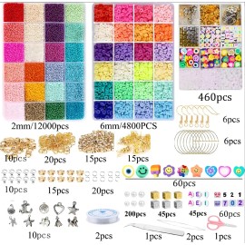 Kit para hacer pulseras con cuentas de arcilla 17800, cuentas planas de muy buen gusto para hacer joyas de amistad, cuentas de polmero con dijes,...  