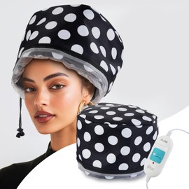 Hair Steamer Cap, Electric Hair Care Hat Heating Cap with 2 Mode Temperature Control, Removable Washable Hair Cap for Hair Spa Home (Black & White)
