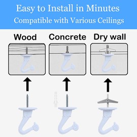 OBSTKUCHEN 4 Sets Swag Ceiling Hooks Heavy Duty Swag Hook with Hardware for Hanging Plants Ceiling Installation Cavity Wall Fixing (4 Sets White)