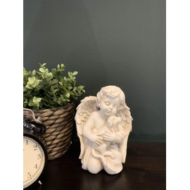 YANGMEI 7 inch Angel with Dog Statue Pet Dog Memorial Statue Indoor Outdoor Home Garden Guardian Rememberance Dog Puppy Figurine