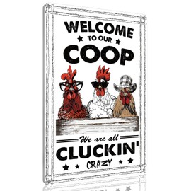 Homely Accents Funny Chicken Coop Metal Signs Farmhouse Decor Welcome Sign for Outdoor Chicken Coops Vintage Farm House Garden Barn Rooster Decorations 8x12 Inch