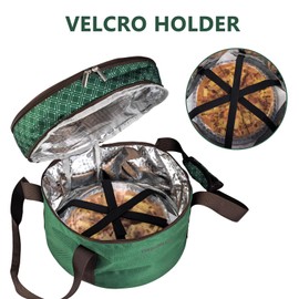 Tmrioplep Pie carrier, casserole carrier with holder, double round insulated bag, casserole carrier for hot and cold foods (Green)