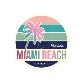 Die Cut Sticker Miami, Florida, Beach, Vinyl Sticker, (Waterproof Decal for Cars, Water Bottles, Laptops, Coolers), Large