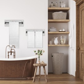 Autumn Alley Farmhouse Rustic Towel Rack Holder - Wood Towel Rack - Farmhouse Towel Holder for Rustic Bathroom and Farmhouse Kitchen Style Décor - 18" Wall Mounted, Set of 2, Rustic White