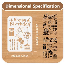 DOODLREAM 2pcs 29.7 x 21cm Birthday Party Decoration Wall Stencil Templates Reusable Plastic Stencil for Painting on Wood Floor Tile Fabric Glass Furniture DIY Home Decor