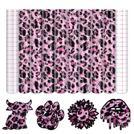 Tintnut Leopard Print Pattern Permanent Vinyl - 8 Sheets 12 x 10inches Pink Leopard Patterned Permanent Adhesive Vinyl for Cutting Machine,Home Decor Self Sticker