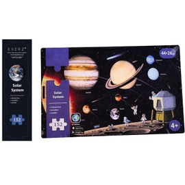 EXERZ 152pcs Wooden Interactive Puzzles, “Solar System”, 44 CM x 26 CM when completed, Oval, Wooden Jigsaws World Map Interactive AR feature with free iOS App