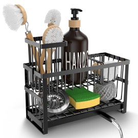 Hvisso 2-Tier Kitchen Sink Caddy with High Brush Holder, Sponge Holder for Sink, Kitchen Storage Organization Sponge Rack, Home Apartment Essential Gadgets Accessories (Black)