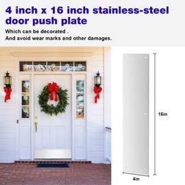 Door Kick Plate,Door Push Plate,Decorative Door Push Plate,Solid Stainless Steel Door Kick Plate Protects The Bottom of The Door 4x16 Inches（with Screws）