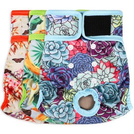 Grecle Washable Female Dog Diapers - Premium Reusable Diapers for Doggie in Heat - Highly Absorbent Dog Diapers Female for Pet Incontinence with Adjustable Snaps (Succulents, L)