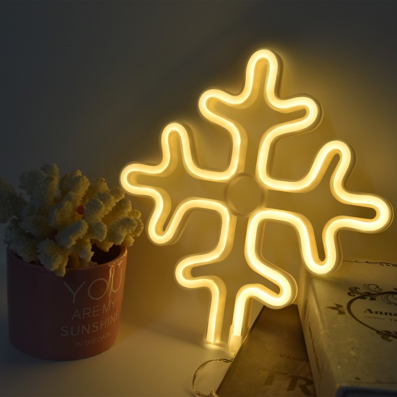 70in Neon Sign Romantic Christmas Snowflake Battery USB Powered LED